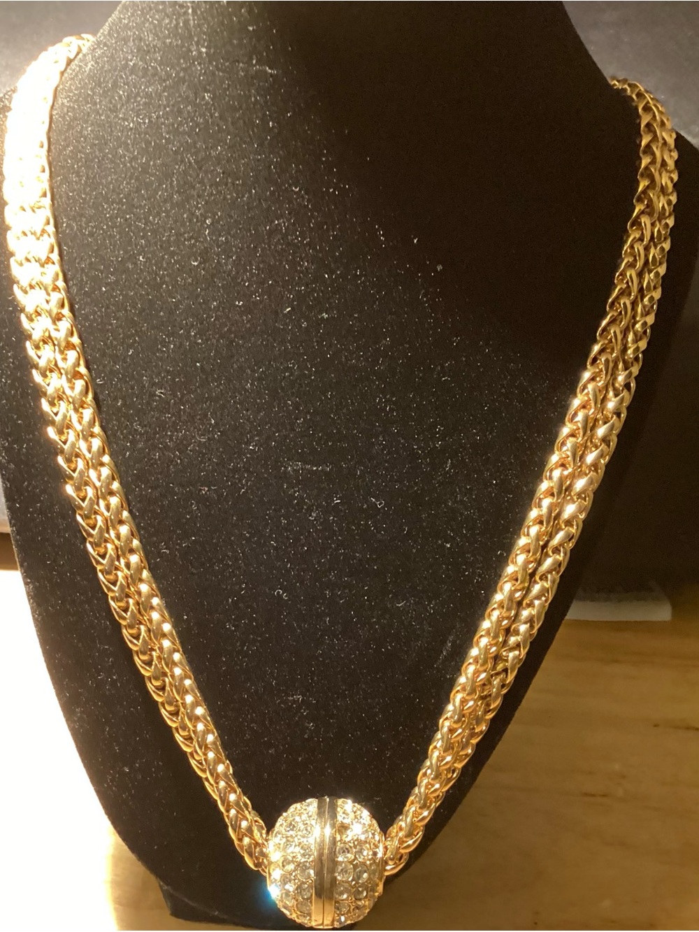 Elegant Double Strand FauxNecklace with Crystal Sphere 14” down - Picture 11 of 12